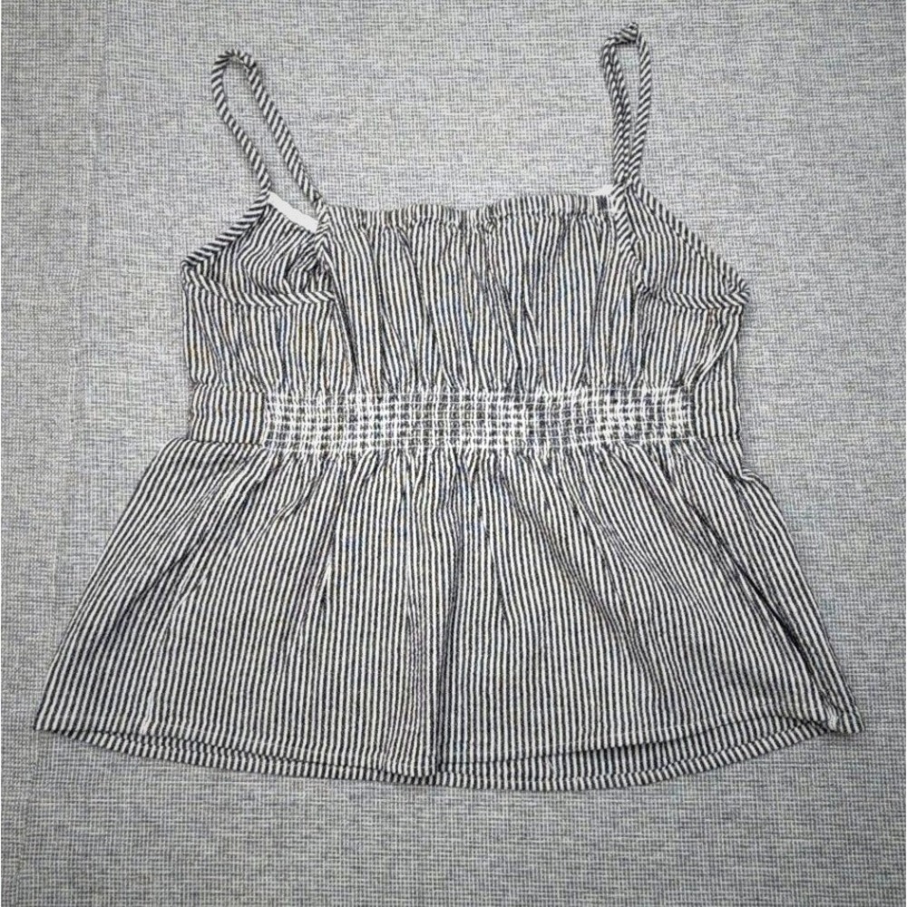 Love Tree Striped Camisole Top Black White Button Front Smocked Peplum Large - Picture 2 of 3